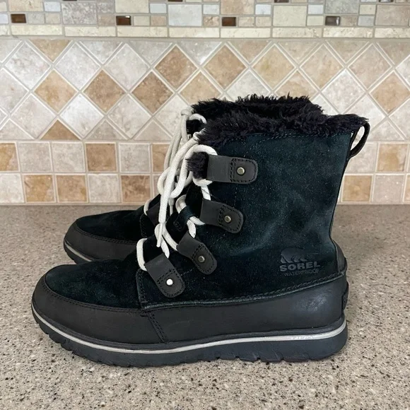 Sorel Women’s Joan Explorer Cozy Black Leather/Suede Size 8 - Picture 3 of 10